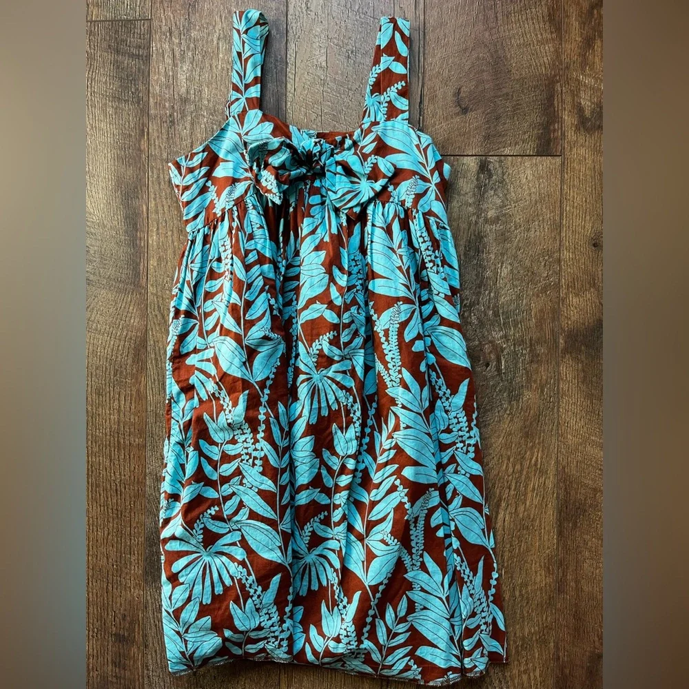 Janie and Jack Tropical Knotted Bow Sundress Blue and Brown‎ girls size 10